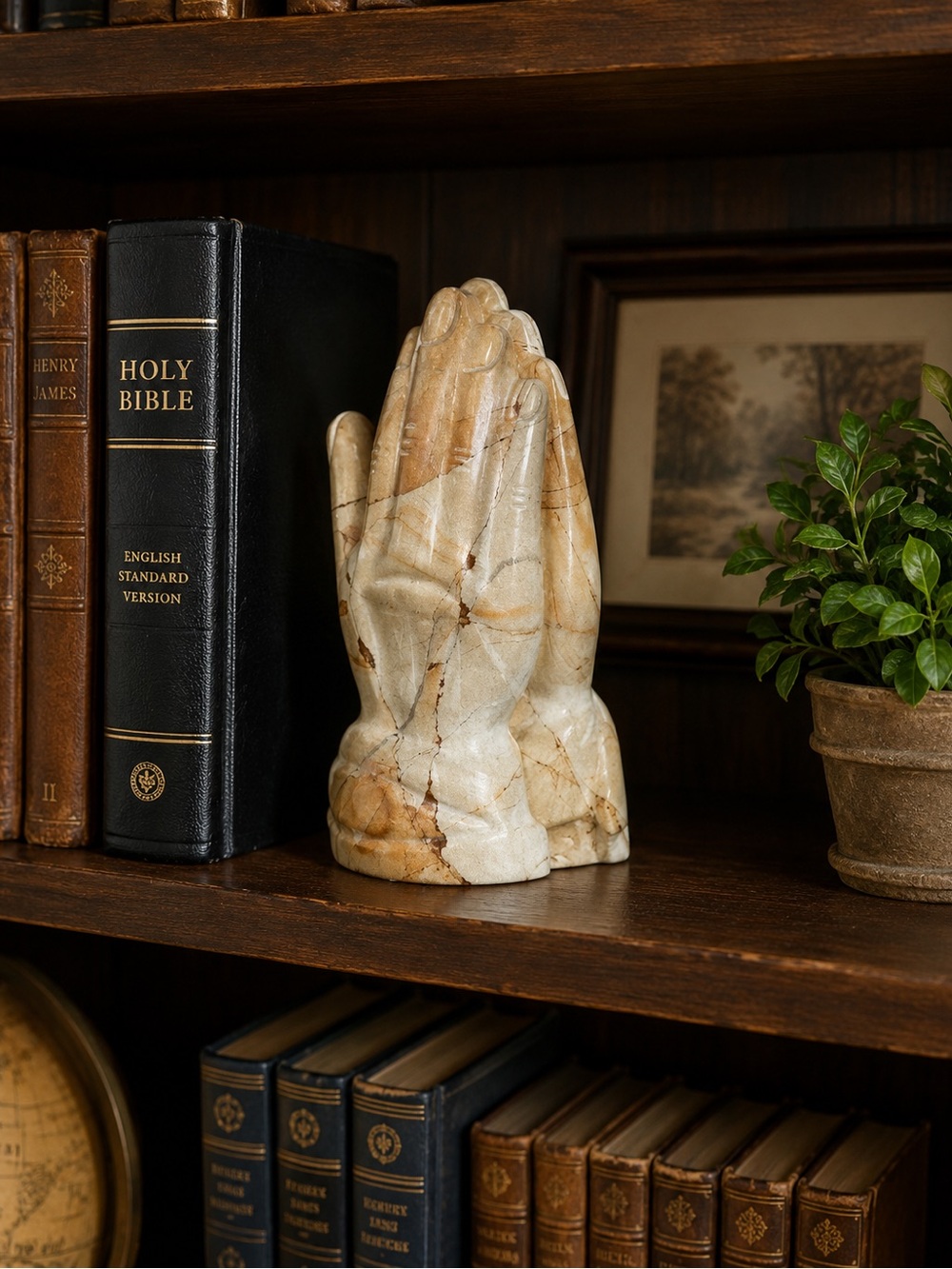 Decorative Stone Sculpture of Praying Hands Distinct Natural Veining